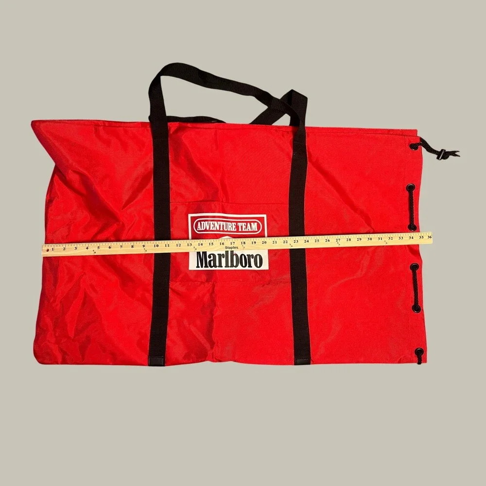 Vintage Marlboro Adventure Team Red Nylon Duffel Gear Bag Large Travel Tote
